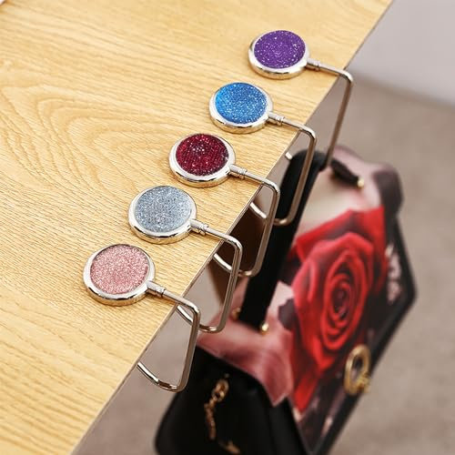 SUQ 5 Piezas Colgador Bolso Mesa Gancho, Gancho para Monedero para Mesa, Portátiles Ganchos Perchas para Bolsos, Clips de Agarre para Colgar de Seguridad Mochila, Hogar, Escuela, Oficina, Decoración