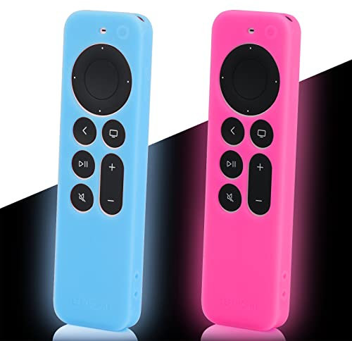 LEFXMOPHY Cases Replacement for Apple TV Remote Case Glow in The Dark New 4K Siri 2nd Gen 2021 3rd Generation 2022 2023 2024 Controller, Silicone Cover with Lanyard, 2-Pack Blue and Pink