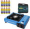 GREEN HAVEN Blue Portable Camping Stove with Cary Case & 8 Butane Gas - Premium Camping Gas Stove, EN417 Compliant, Portable with Automatic Ignition & Heat Control