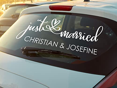 GRAZDesign Autoaufkleber Hochzeit personalisiert mit Namen, Auto-Aufkleber Just Married, weiß (Just Married mit Herzchen)