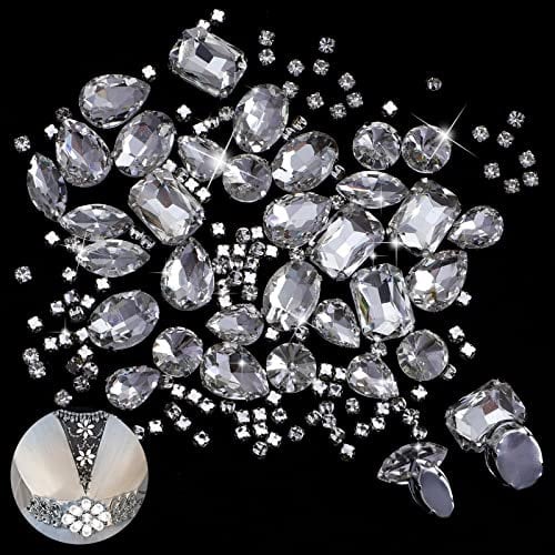 Strasssteine zum Aufnähen,Ailvor 156 Stück Aufnähen Glas Strasssteine,Kristall Nähen Klaue Strass für Handwerk Schmuck Kleidung Dekorationen (Mischgröße, Transparent)
