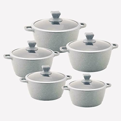 Blacstone Marbell Die-Cast Aluminium Stockpot 5pc Set Marble Effect Non-Stick (Grey)