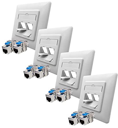 ARLI Cat8.1 Netzwerkdose 4 Stück Keystone Dose 2 Port/Fach Netzwerk Datendose geschirmt Metall Gehäuse RJ45 Schnappverschluss LSA Snap In Montage
