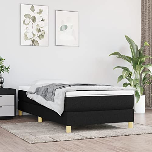 Tidyard Boxspringbett Bettgestell Polsterbett Jugendbett Gästebett Schlafzimmerbett Doppelbett/Einzelbett Balkenbett Bettrahmen Lattenrost Holzbett Bett Schwarz 90x200 cm Stoff