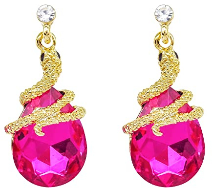 Navachi 18k Gold Plated Crystal Rose Red Zircon Snake Drop Az1355 Stud Earrings