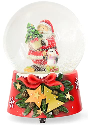 Spieluhr Schneekugel Weihnachtsmann mit Pinguin 14,5 cm | 74845 - Adventsdekoration