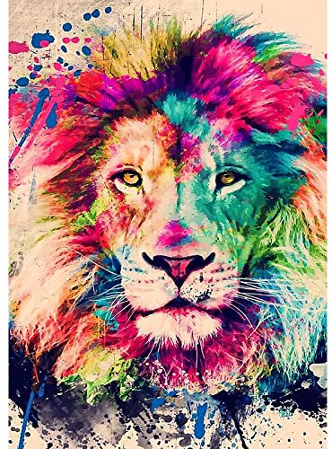 QENSPE Diamond Painting Bunte Löwe Diamant Painting 5D Diamond Painting Kit Erwachsene Löwe Full Diamant Bilder Kinder Malerei Stickerei Set Kreuzstich Bilder Home Wand Dekor 30x40cm