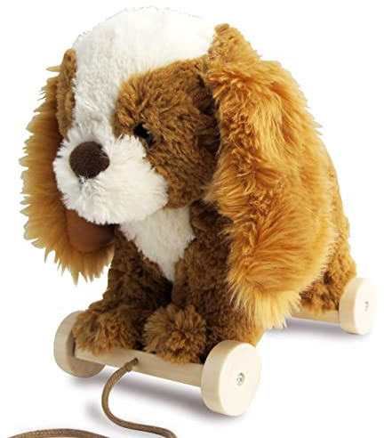 Little Bird Told Me Peanut Pup Pull Along Toy for Baby 6+ Months | Unisex, 2-in-1 Soft Toy, Removable Wheels, Sensory Plush Fabric, British Brand Since 2007