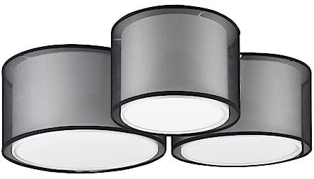 Trio Leuchten Deckenleuchte Burton 611490332, Metall Schwarz matt, Schirm Stoff weiß, exkl. 3x E14
