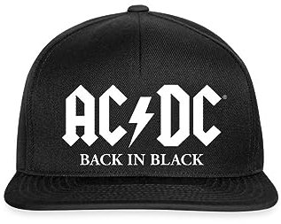 Spreadshirt AC/DC Back In Black Logo Mit Blitz Snapback Cap, One Size, Schwarz/Schwarz