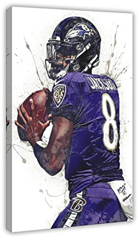 Lamar Jackson American Football Player Schlafsaal Schlafzimmer Wandkunst Deco Poster Leinwand Poster Wandkunst Dekor Druck Bild Gemälde für Wohnzimmer Schlafzimmer Dekoration Rahmenstil 40 x 60 cm