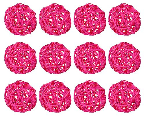sourcing map 12 Stück Rattan Deko Dekokugel Rattankugeln, 5 mm Korbweide Rattan Kugeln Wicker Ball Wellensittich Spielzeug Vogelspielzeug für Vasenfüller Hochzeit, Rose