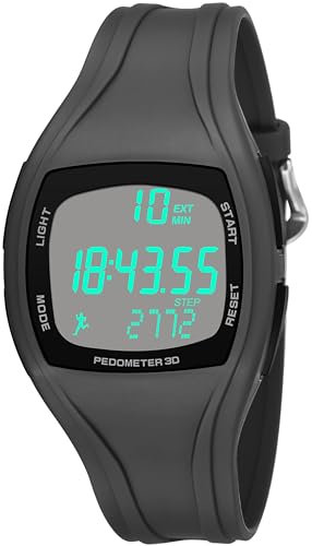 Digital Uhr mit Schrittzähler, Sport Digital Armbanduhr Herren Damen Kinderuhr mit Stoppuhr 50M Wasserdicht Sportuhr LED Kalender Wecker Digitaluhr Grau