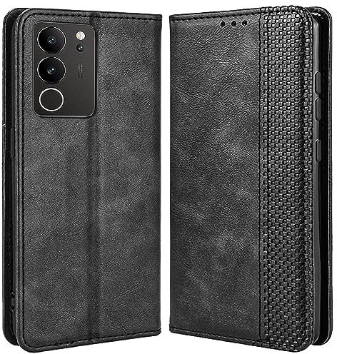 MOJIA Hülle Flip Case für Vivo V29 5G, PU Dünne Magnetische Klapphülle Handyhülle Schutzhülle mit Kartenfach und Standfunktion. Schwarz