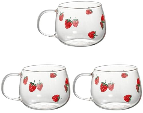 ABOOFAN 3pcs Glass Coffee Mugs Cups Cute Strawberry Mugs Tea Cup Mugs for Hot Drinks for Home or Work