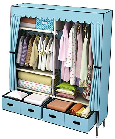 CIRONI Freistehender Schrank-Organizer, tragbarer Kleiderschrank, robuster Hängeschrank für Garderobe, Arbeitszimmer, Schlafzimmer – stabil und langlebig (Größe: 140 x 45 x 168 cm, Farbe: Blau)