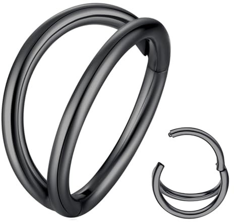 Popuhoops 18G 8mm Doppel Hoop Nasenring Schwarz 316L Chirurgenstahl Knorpel Ohrring Septum Schmuck Nahtlose Scharnierende Clicker Segment 18 Gauge Conch Daith Tragus Helix Rook Piercing Lippenring