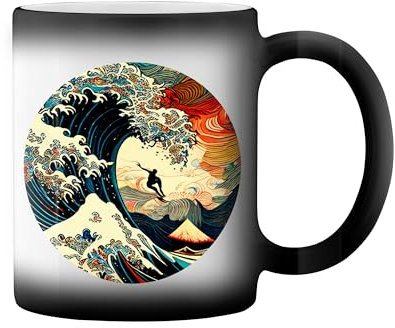 Surfer On The Great Wave Off Kanagawa New Trend Fun Lustig Black Magic Tasse Mug