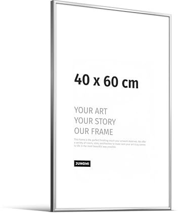 JUNOMI® Bilderrahmen 40x60 cm Aluminium | Farbe Silber (glänzend) | Wanddeko Metall mit bruchsicherem Acryl-Glas | Bilderrahmen Metall