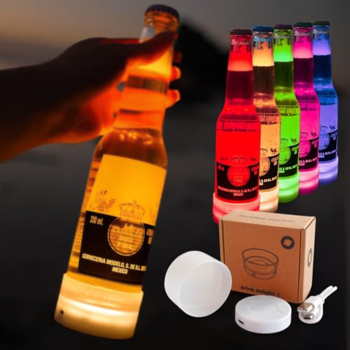 drink delight® LED Untersetzer Silikon (S) Einzeln | Haftet an Gläsern & Flaschen | 7 Farben per Knopfdruck | Aufladbar per USB-C | Langlebig & robust I Ideal für Partys | Hamburger Startup