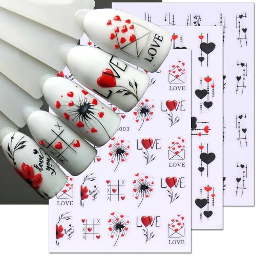 3D Süß Herz Nagelsticker Valentinstag Nageldesign Geometrische Linien Herz Nagelaufkleber Selbstklebend Nagel Sticker Valentine Nail Art Stickers Nagel Aufkleber Heart Nail Sticker Nägel für Frauen