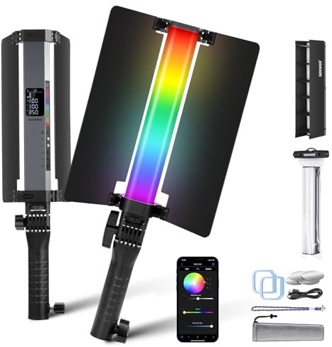 NEEWER RGB1 LED Videoleuchte Lichtstab mit Metall Barndoor, Touch Leiste/APP Steuerung, magnetisches Leuchtstab RGB Videolicht, 3200K-5600K CRI98+ dimmbare Handlichtstab mit 6400mAh Akku, 17 Szenen