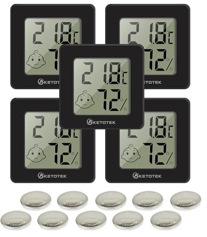 KETOTEK 5 pièces Thermomètre Intérieur Hygromètre Mini Thermometre Hygrometre Numérique LCD Moniteur de Température et Humidimètre pour Maison Bureau