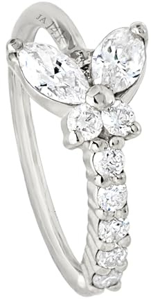 20G 14K White Gold 0.15 ctw Diamond Butterfly Nose Hoop Ring Women's 5/16(8mm) Nose Ring Twist-open Prong Set Diamonds BTF1-WDWG