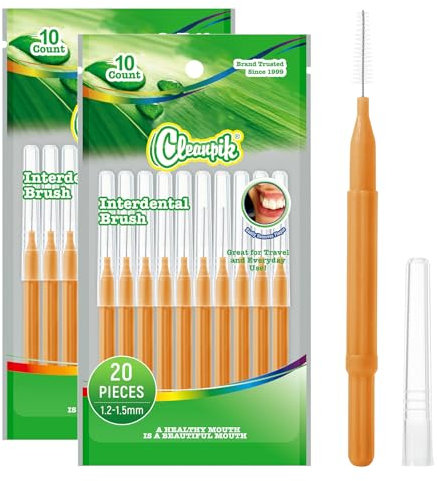Annauiy 20 Stück Interdentalbürsten Orange-Größe:1.2-1.5MM-für Breitere Zahnzwischenräume-Kieferorthopädie, Tägliche Reinigung und Pflege