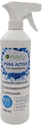 Pura Active Handdesinfektionsmittel und Flächendesinfektionsmittel ohne Alkohol, Desinfektionsspray 500 ml, VITALSTOFFWERK®