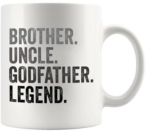 Panvola Tazza in ceramica con scritta Brother Uncle Godfather Legend, idea regalo per la famiglia, da sorella, nipote, figlioccia, figlioccia, figlioccia, 325 ml, colore: bianco