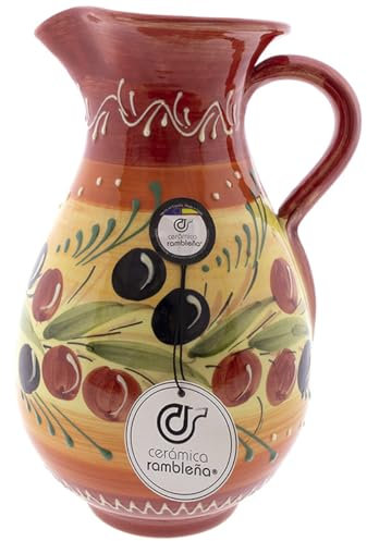 CR CERAMICA RAMBLEÑA CÉRAMIQUE RAMBLAIGNE | Carafe à eau | Carafe à lait | Carafe en argile rouge | Carafe à jus | Carafe à eau modèle 08 | 100 % fait main | 2 litres
