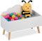 Relaxdays Kindertruhe, Wolken-Design, HxBxT: 45 x 60 x 30 cm, MDF, für Bücher & Spielzeug, offene Spielzeugtruhe, weiß