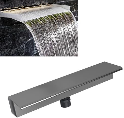 Wasserfall-Poolbrunnen, Edelstahl-Wasserfallauslass, Wasserfall-Brunnen-Überlauf für Innenhof-Gartenpool, Pool-Wasserfall-Überlauf mit Rohrverbinder, Einfache Installation (400MM)