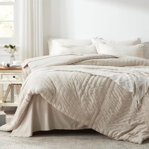 Tospass Seersucker Bettwäsche 155x220cm Geprägt Gestreift Streifen Weiß Bettwaren-Sets Weiche Bettbezug Gebürstet Mikrofaser Deckenbezug mit Reißverschluss 1 Kissenbezug 80x80cm