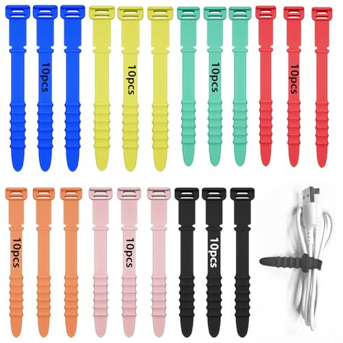 Silicone Zip Ties,70pcs Reusable Zip Ties,Rubber Cable Ties,Reusable Cable Ties for Home Office Table Desk Supplies