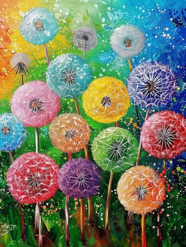 Malen Nach Zahlen Löwenzahn, Malen Nach Zahlen Erwachsene Anfänger DIY Leinwand Acrylfarbe Malen Nach Zahlen Kits Farbe, Paint by Numbers Basteln Erwachsene für Home Decor 50x65cm Rahmenlos E-4