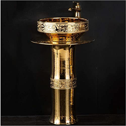 Lavabo sur pied de salle de bain autoportant Art Hotel Home Vintage Retro Kaolin Clay Piédestal Lavabo de salle de bain autoportant, lavabo de salle de bain en céramique (One Color-Without Mirror)
