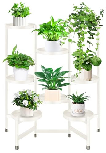 VeyFolzin.st 8 Etagen Metall Pflanzenständer Blumentopfständer, Blumenhocker Garten für Innen Außen, Blumenregal Regal Balkon Pflanzenregal Deko Pflanzentreppe Indoor Outdoor(8 Etagen Weiß)