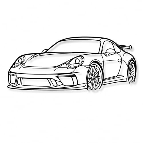 Generisch Auto Silhouette 911 Metall Wandbild - für Porsche Fans - Klassisches Design, Perfekt für Wohnzimmer, Büro und Garage