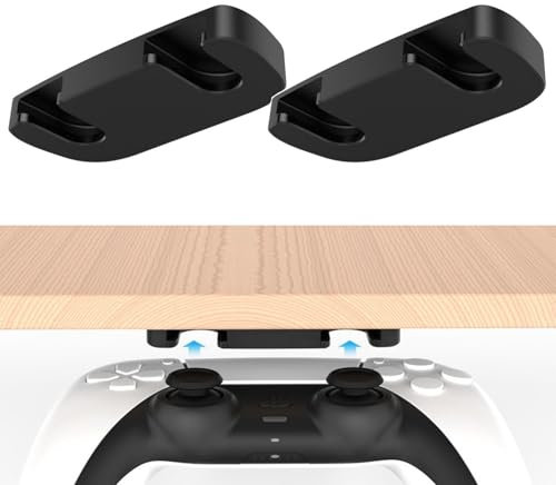 Votvlog 2 Pièces Soporte para Mando para PS5 Controlador, Accesorios Montaje Debajo del Escritorio para PS4 Control, Soporte Stand para Mando de Juego, 2 Métodos de Fijación (Negro)