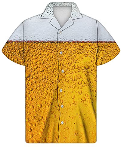Hawaiihemd Herren Baumwolle Freizeithemd mit Brusttasche Regular Fit Herrenhemden Kurzarm Bier Strand Hawaii-Shirt Männer Bierhemden Oktoberfest Hemden Lässig Button Down Bierhemd