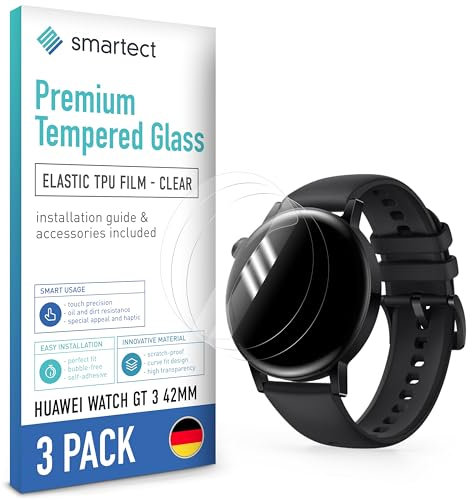 smartect TPU Protector de Pantalla [3 Piezas, Clear] para Huawei Watch GT 3 42mm, Cubre toda la Pantalla, Película Protectora sin Burbujas, Anti-huella