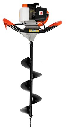 HOARLICN 2-Takt Benzin Erdbohrer, 52cc Benzin Erdbohrer Einzylinder Gartenbohrer 6500-8500r/Min Pfahlbohrer mit Paar X Brille Werkzeugtasche 3 X Bohrer Bits Bit Lock Luftkühlung