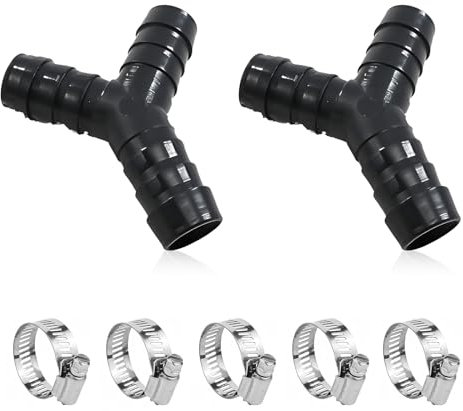 2 Pack Y-Type Washing Machine Hose Connectors, Double Waste Pipe Connector for Dishwashers and Appliances, Hose Adapter with Clamps (Black)