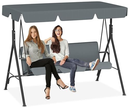 NAIZY Gartenschaukel 175,5 x 110 x 152 cm Hollywoodschaukel 3 Sitzer mit Verstellbarem Dach Schaukelbank Metall Rohr Anti-Rutsch Fußmatten Schaukelstuhl Hängeschaukel MAX bis 200KG, Anthrazit