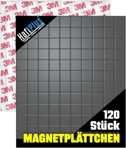 HaftPlus - 3er Pack - Magnetplättchen selbstklebend mit 3M Klebekraft - 120x Klebemagnete für Kühlschrank, Tafel, Büro, 15x15mm