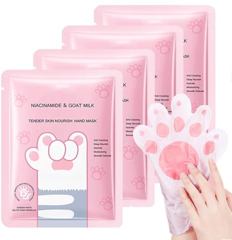 Handmaske 4 Paar Handpflege Handschuhe, Peeling-Handmasken Für Sehr Trockene Hände, Feuchtigkeitsspendende Hand Maske mit Niacinamid & Ziegenmilch, Exfoliating Gloves Hand Maske (4 stück)