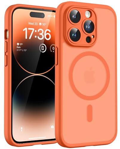 TOCOL für iPhone 14 Pro Hülle für MagSafe, Vollständiger Kameraschutz, Eingebauter Magnetring, Stoßfest Kratzfest Transluzente Matt Handyhülle für iPhone 14 Pro Case 6,1 Zoll, Orange