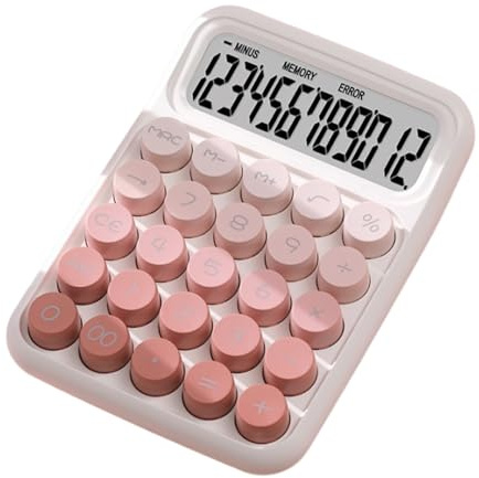 Mechanical Calculator, Big Button Anti-Slip Desktop Calculator with Cute Keyboard Style, Ergonomic HandheldCalculator for Students, Kids Learning, or Everyday Math Use, Pink
